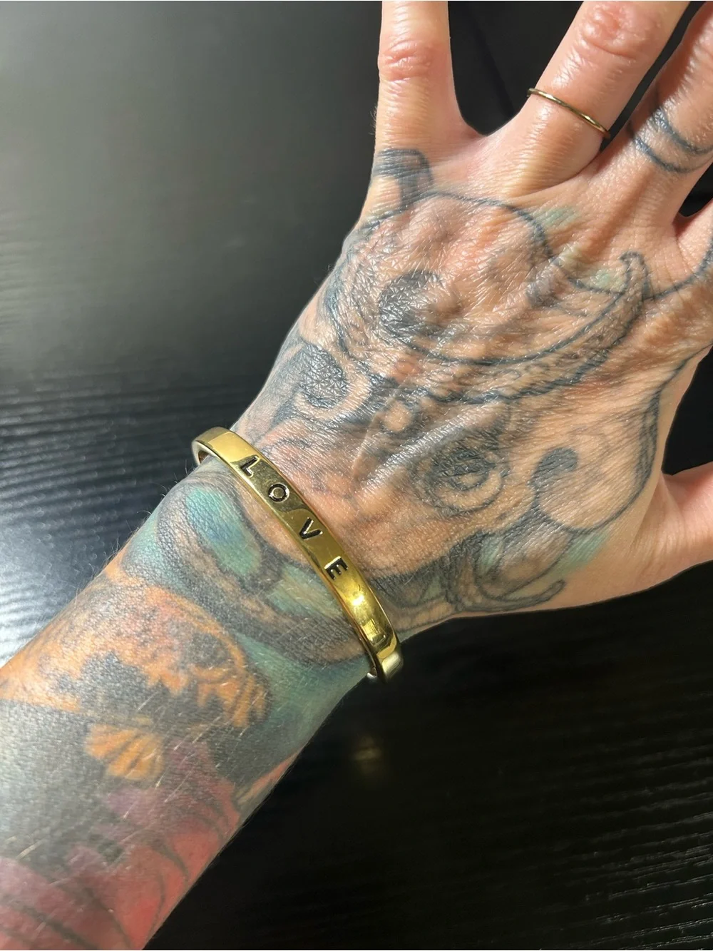 Kinsley Armelle Gold LOVE Engraved Bangle Bracelet